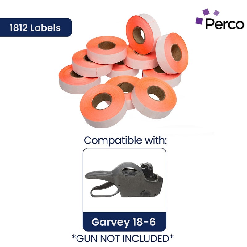 Perco 1812 Fluorescent Red Pricing Labels for Garvey 18-6 One Line Price Gun â€“ 11 Rolls â€“ 14,000 Price Marking Labels - Image 2